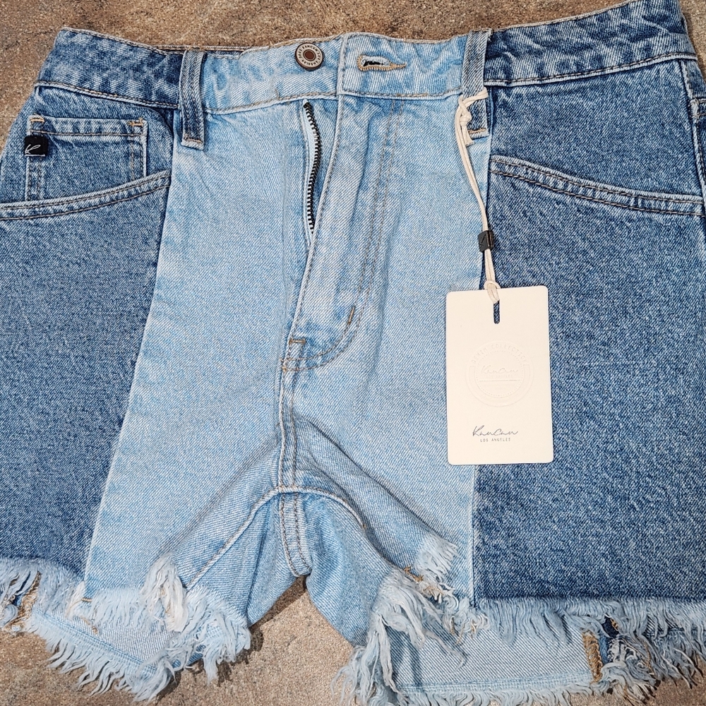 KanCan Two-Tone Light & Dark Blue Denim Jean Shorts